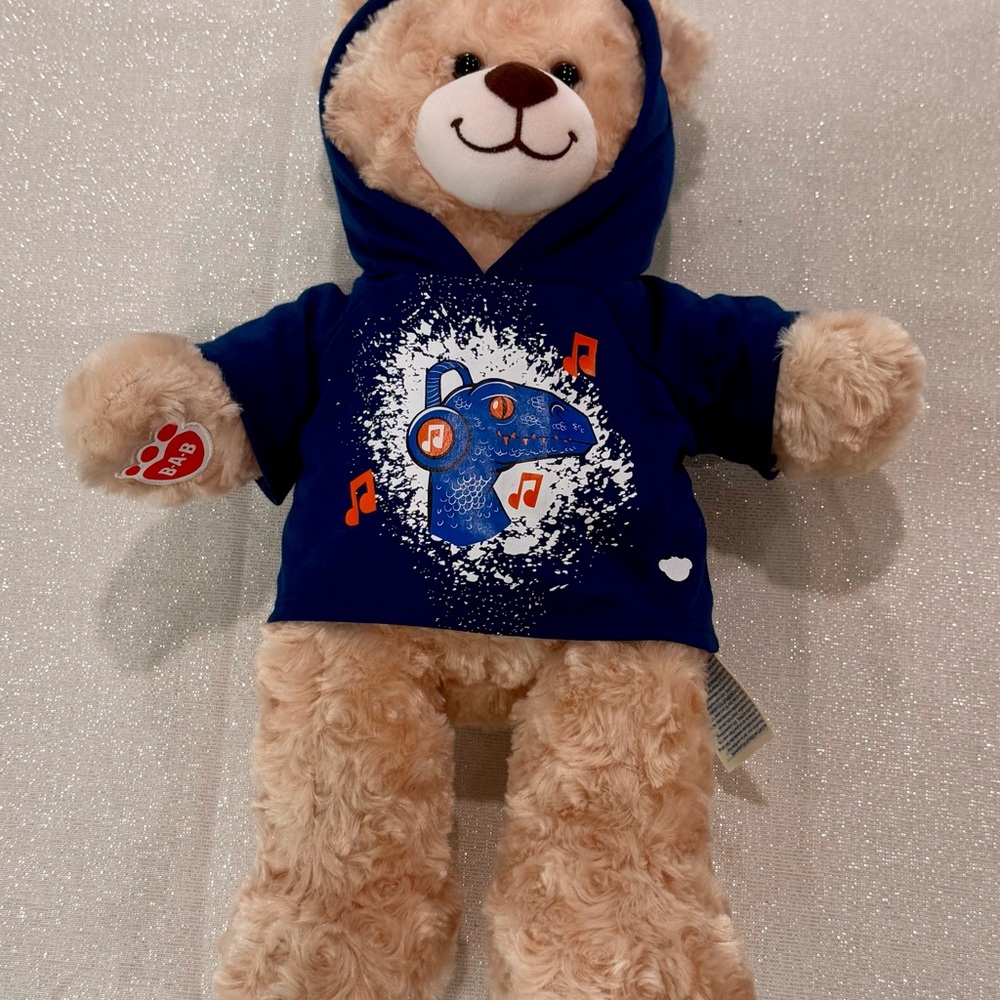 Build-A-Bear Workshop Plush Teddy with Dinosaur T shirt hoodie